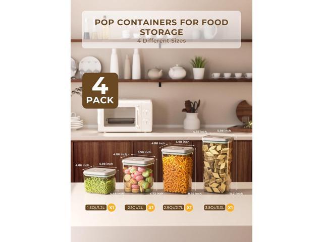 Pop Storage Set 4 Pack Airtight Food-Grade Containers with Lids, BPA-Free, with Measurement Marks for Flour, Sugar, Pantry Organization