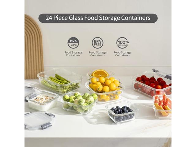 24 Pieces Glass Food Storage Containers with Lids,Glass Meal Prep Containers Set with Locking Lid,Airtight Glass Lunch Container for Kitchen,BPA...