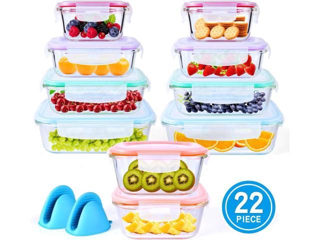 20 Pc Glass Food Storage Containers with Snap Lock Lids, Airtight & Leakproof, Bonus 2 Oven Silicone Gloves, Safe for Dishwasher, Oven,...