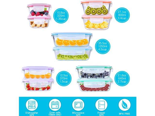 20 Pc Glass Food Storage Containers with Snap Lock Lids, Airtight & Leakproof, Bonus 2 Oven Silicone Gloves, Safe for Dishwasher, Oven,...