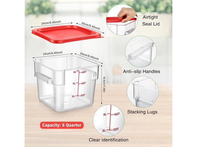 Suclain 2 Pcs Square Food Storage Container Polycarbonate Clear Food Container with Red Lid Commercial Rice Storage with Red Graduations for...