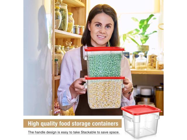 Suclain 2 Pcs Square Food Storage Container Polycarbonate Clear Food Container with Red Lid Commercial Rice Storage with Red Graduations for...