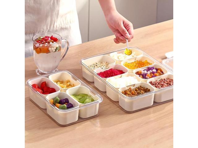 MineSign Divided Snackle Box with Handle Food Serving Tray Charcuterie Board with Lid Stackable Fruit & Veggie Container with 8 Small with Removable...
