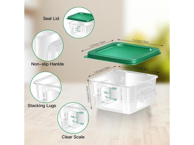 6 pcs 2qt Food Storage Containers with Lid, Square Clear Commercial Storage Containers with Handle and Scale for Food Storage in Home Kitchen &...