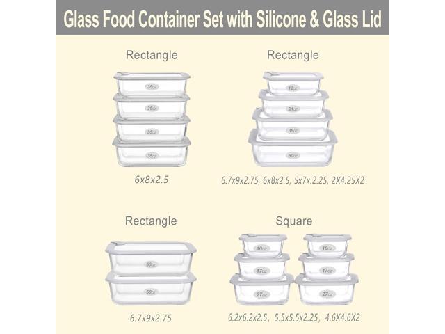 Glass Food Containers with Glass Lid, Microwave Safe Food Storage Container Set, 6 Pack Square Shape, Large Size Airtight Storage Set with Leak...