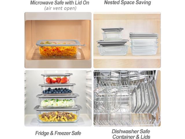 Glass Food Containers with Glass Lid, Microwave Safe Food Storage Container Set, 6 Pack Square Shape, Large Size Airtight Storage Set with Leak...