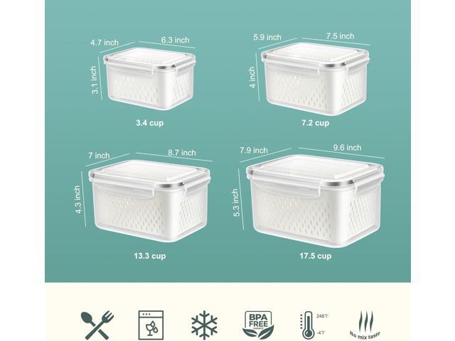 4 Pack Fridge Food Storage Container with Lids, Plastic Fresh Produce Saver Keeper for Vegetable Fruit Berry Salad Lettuce, BPA Free Kitchen...