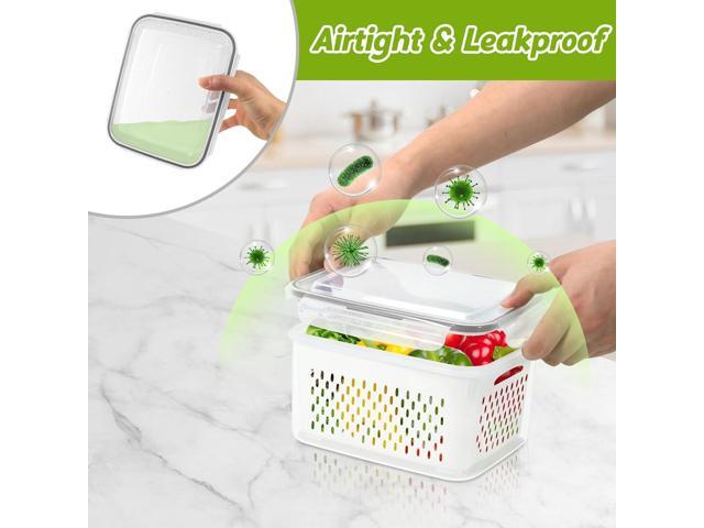 4 Pack Fridge Food Storage Container with Lids, Plastic Fresh Produce Saver Keeper for Vegetable Fruit Berry Salad Lettuce, BPA Free Kitchen...
