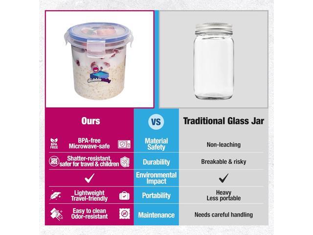 Overnight Oats Container with Lids (4-Piece set) - 16 oz Plastic Containers with Lids - Oatmeal Container to go Portable Cereal and Milk...