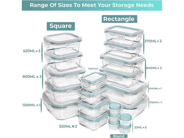 Razab 35 Pc Set Glass Food Storage Containers with Lids - Meal Prep Airtight Bento Boxes BPA-Free 100% Leak Proof (15 lids,15 glass & 5 Plastic...