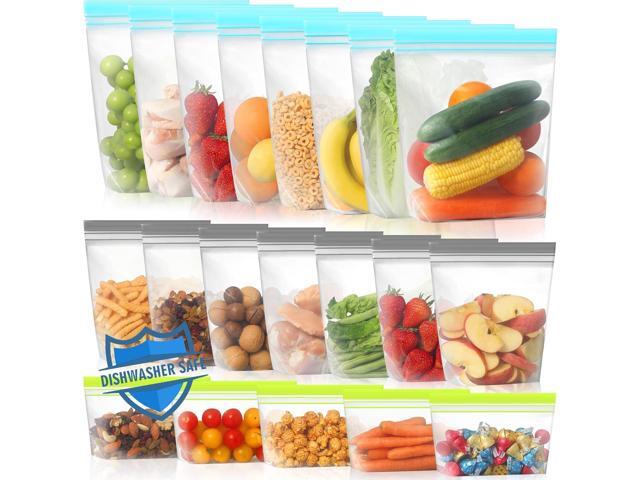 Lerine 20 Pack Reusable Freezer Bags Dishwasher Microwave Safe, Stand Up BPA Free Reusable Sandwich Bags, Silicone Free Leakproof Food Storage Bags...