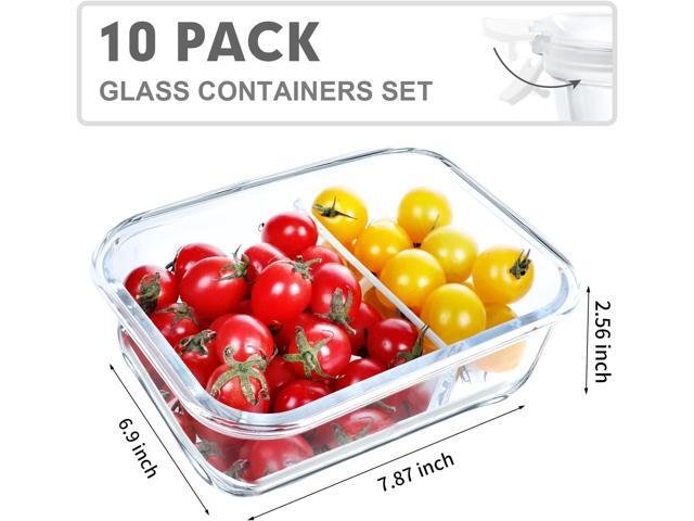 VERONES 10 Pack Glass Meal Prep Containers 2 Compartment Set, 30 OZ Airtight Glass Lunch Containers, Food Storage Containers with Lids, for...