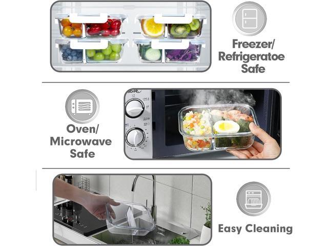 VERONES 10 Pack Glass Meal Prep Containers 2 Compartment Set, 30 OZ Airtight Glass Lunch Containers, Food Storage Containers with Lids, for...