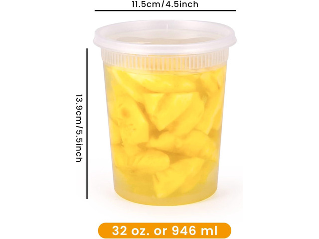 32oz Plastic Deli Food Storage Soup Containers with Airtight Lids, Extra-Thick, Slime, Soup, Leakproof,Stackable,Microwave/Freezer/Dishwasher Safe,...