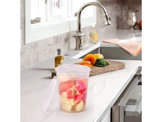 32oz Plastic Deli Food Storage Soup Containers with Airtight Lids, Extra-Thick, Slime, Soup, Leakproof,Stackable,Microwave/Freezer/Dishwasher Safe,...