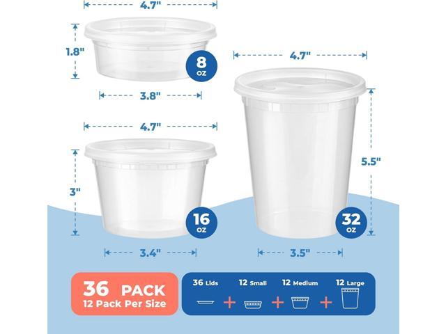 Fit Meal Prep 36 Pack 8 16 32 oz Deli Containers with Lids Variety Pack, US Made Leakproof Assorted Plastic Soup Container, Combo Clear Food...