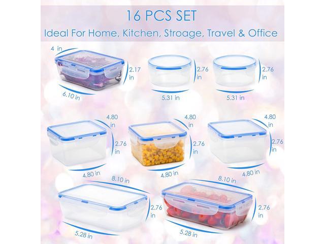 Moss & Stone Air Tight 16 Piece Plastic Food Storage Containers with Lids, Safe Lunch Box Set For DIshwasher and Microwave, Leak Proof Storage...
