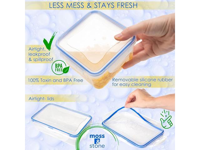 Moss & Stone Air Tight 16 Piece Plastic Food Storage Containers with Lids, Safe Lunch Box Set For DIshwasher and Microwave, Leak Proof Storage...