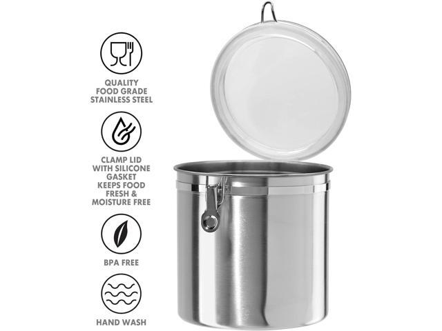 Oggi Stainless Steel Kitchen Canister 152 fl oz - Airtight Clamp Lid, Clear See-Thru Top - Ideal for Kitchen Storage, Food Storage, Pantry Storage....