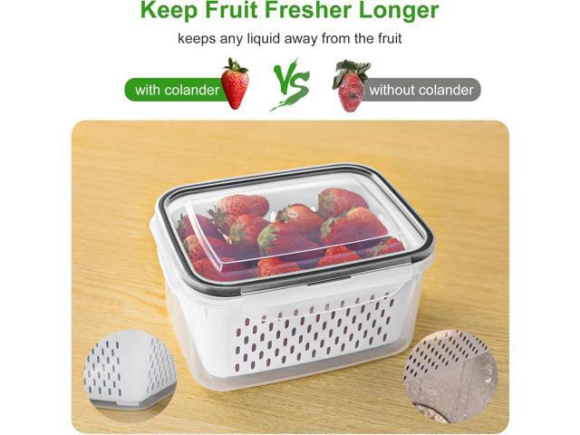 6 PCS Large Fruit Containers for Fridge - Leakproof Food Storage Containers with Removable Colander - Dishwasher & Microwave Safe Produce...