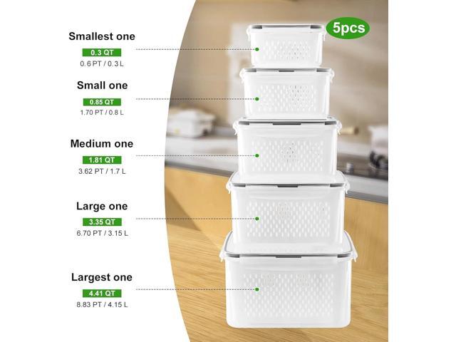 6 PCS Large Fruit Containers for Fridge - Leakproof Food Storage Containers with Removable Colander - Dishwasher & Microwave Safe Produce...