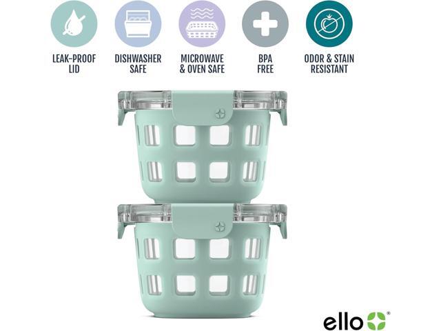 Ello Duraglass 2-Pack 2 Cup Reusable Glass Container Jar with Leak Proof Lids and Protective Silicone Sleeves Perfect for Overnight Oats, Snacks,...