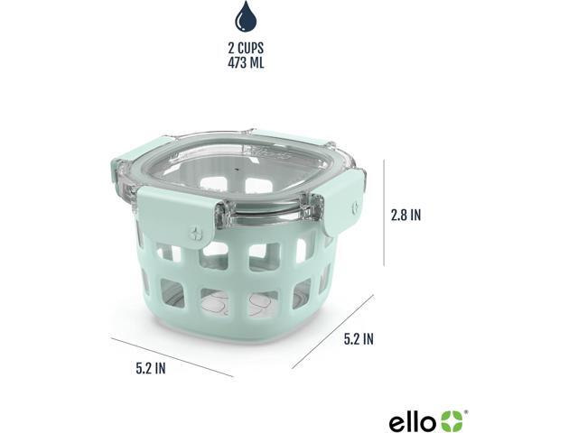 Ello Duraglass 2-Pack 2 Cup Reusable Glass Container Jar with Leak Proof Lids and Protective Silicone Sleeves Perfect for Overnight Oats, Snacks,...