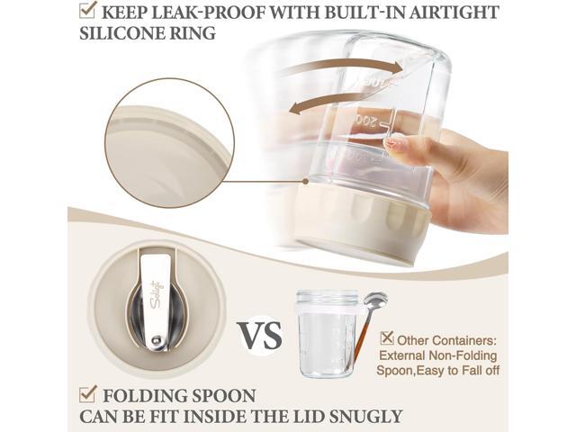 SOLIGT 2 Pack Overnight Oats Containers with Lids, Folding Spoons and Divided Compartments for Fruit & Nuts, Small Glass 16oz Mason Jars for...