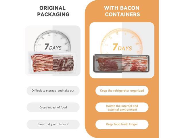 Freshmage Bacon Container for Refrigerator, 304 Stainless Steel Airtight Deli Meat Storage Container for Fridge Dishwasher Safe Long Kitchen Food...
