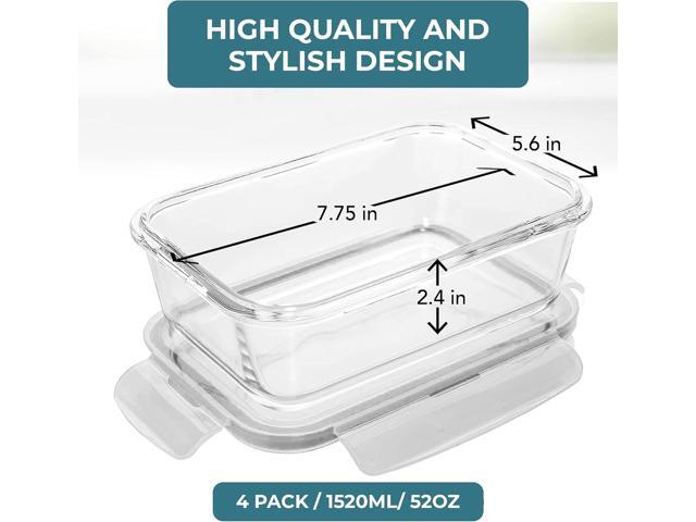 Razab 6.5 Cups / 52 Oz 4 Piece (2 Containers + 2 Lids) Glass Food Storage Containers Set with Airtight Locking Lids - For Storing, Baking & Serving...