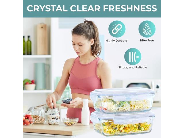 Razab 6.5 Cups / 52 Oz 4 Piece (2 Containers + 2 Lids) Glass Food Storage Containers Set with Airtight Locking Lids - For Storing, Baking & Serving...
