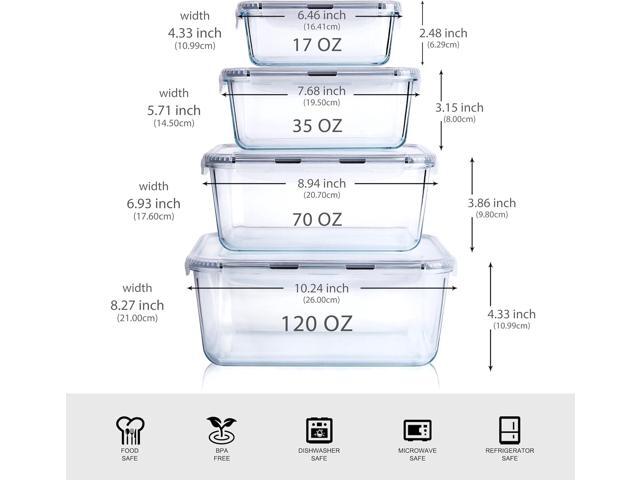 Extra Large Glass Food Storage Containers with Lids, Set-8-Piece Lunch Containers, Ideal for Storing Food, Vegetables, Fruits, Baking Cake & lot of...
