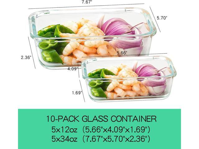 UMEIED 10 Pack Glass Food Storage Containers with Lids Leakproof, Airtight Glass Meal Prep Containers For Lunch, On The Go, Leftover, Dishwasher Safe