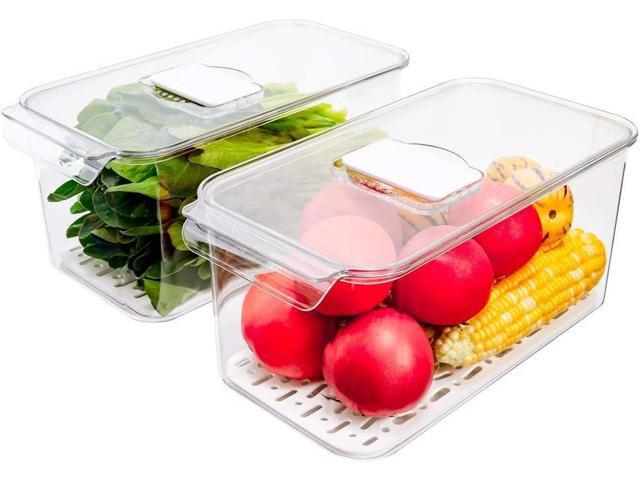 Slideep Refrigerator Food Storage Containers, Lettuce Keeper Large Produce Saver Stackable Container with Lids & Removable Drain Tray, Clear Veggie...
