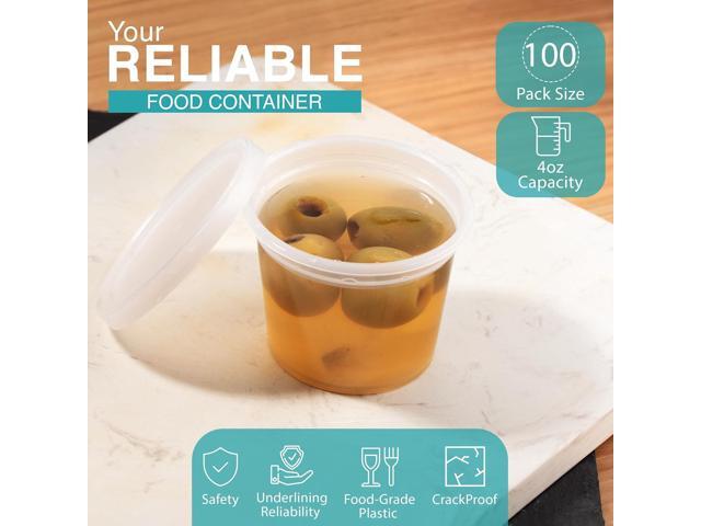 OAKRIDGE PRODUCTS Deluxe 4oz Deli Food Storage Containers Designed for Fridge and Freezer (100 Pack)