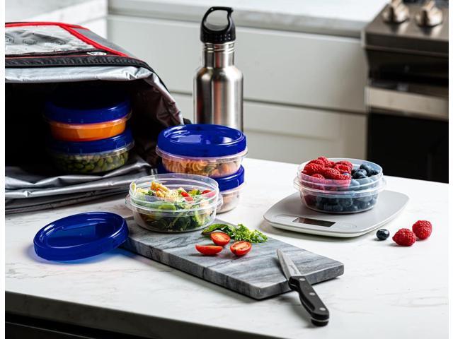 Twist Top Deli Containers Food Storage Containers Blue Screw on Lid Reusable Stackable Leakproof Airtight, pack of 10-8 oz containers