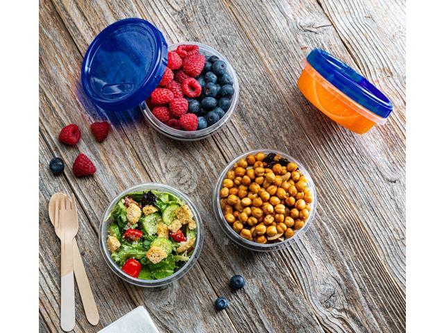 Twist Top Deli Containers Food Storage Containers Blue Screw on Lid Reusable Stackable Leakproof Airtight, pack of 10-8 oz containers