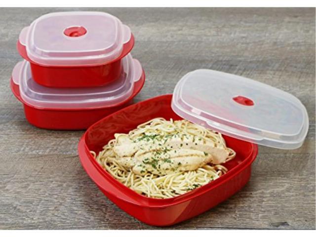 Reston Lloyd Nesting Microwave Containers, Set of 3, Adjustable Steam Vents, Airtight, Meal Prep, Durable BPA-Free Plastic- Freezer & Dishwasher...
