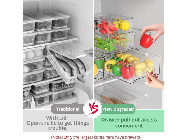 14Pack Fridge Organizer Bins, Clear Refrigerator Organizing Containers with Lids and Refrigerator Drawers, Stackable Food, Vegetable and Fruit...