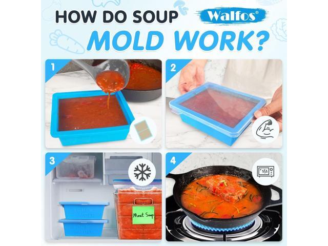 Walfos 2cup Silicone Freezing Tray with Lid - Easy Meal Prep Container and Kitchen Storage Solution, Make Perfect Freezing,Storing Soups, Foods,...
