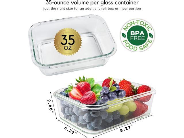 Brieftons Glass Meal Prep Containers: 5 Pack, 35 Oz with Airtight, Leakproof Snap Locking Lids, Perfect for Food Storage, Lunch & Portion Control,...