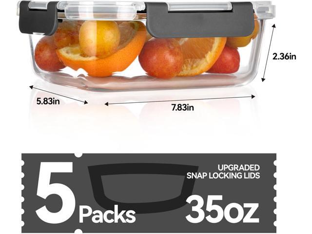 BAYZZ Glass Food Storage Containers, 5 Pack 35 Oz Glass Meal Prep Containers, Lunch Boxes with Airtight BPA-Free Lids, Microwave, Freezer and...