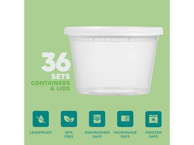 JoyServe 16 Oz Deli Food Containers with Lids - (36 Sets) Airtight Plastic Food Storage for Takeout, Meal Prep, To-Go, and Soup Freezer Containers...