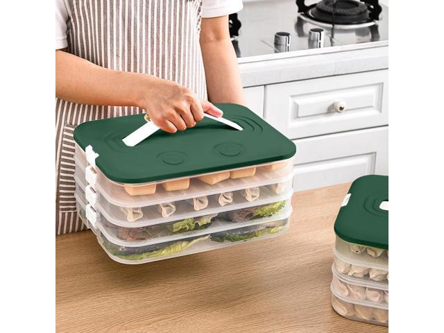 Food Storage Containers with Lids, Plastic Cookie Storage Containers Airtight, 4-Layer Stackable Food Containers Dumpling Storage Box, Green