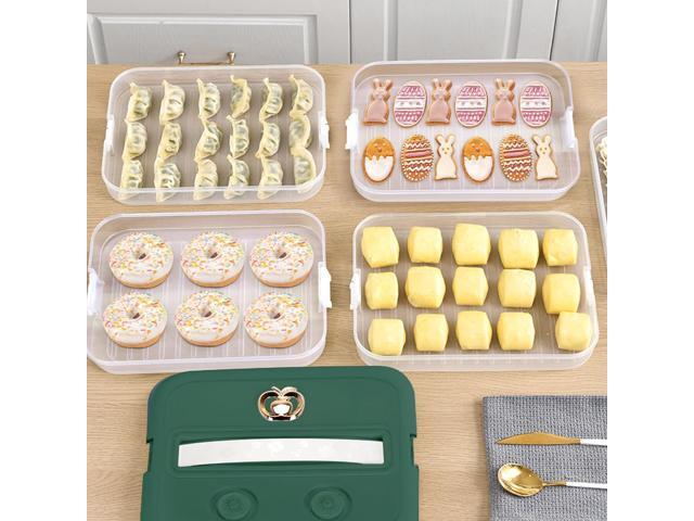 Food Storage Containers with Lids, Plastic Cookie Storage Containers Airtight, 4-Layer Stackable Food Containers Dumpling Storage Box, Green