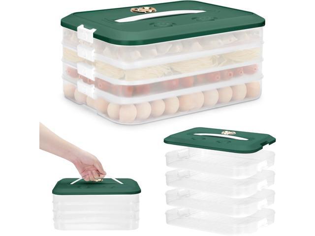 Food Storage Containers with Lids, Plastic Cookie Storage Containers Airtight, 4-Layer Stackable Food Containers Dumpling Storage Box, Green