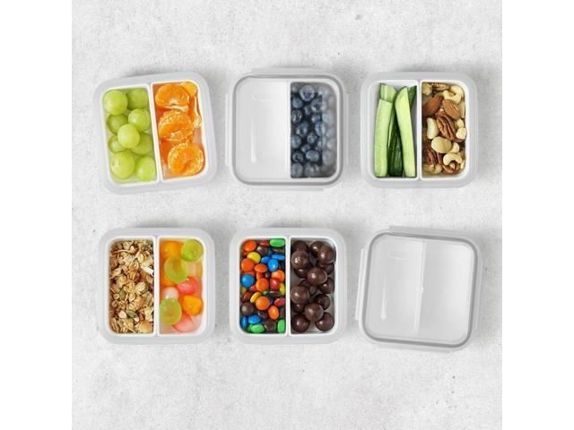 carrotez 2 Compartment Snack Containers, Mini Snack Containers for Mini Fridge, Small Food Storage Containers, Airtight Lids, Reusable, 1.1 cup, 6...