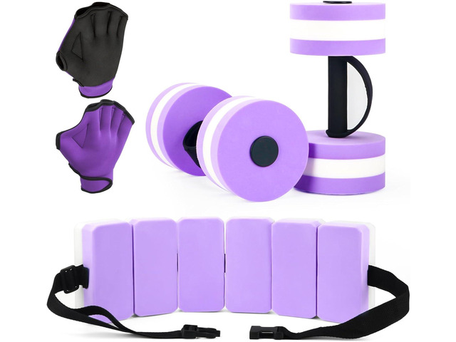 Water Dumbbells Aquatic Exercise Combo Set, High Density Water Weight, Swimming Belt, Swimming Aquatic Gloves for Swim Fitness Training Water Exercise