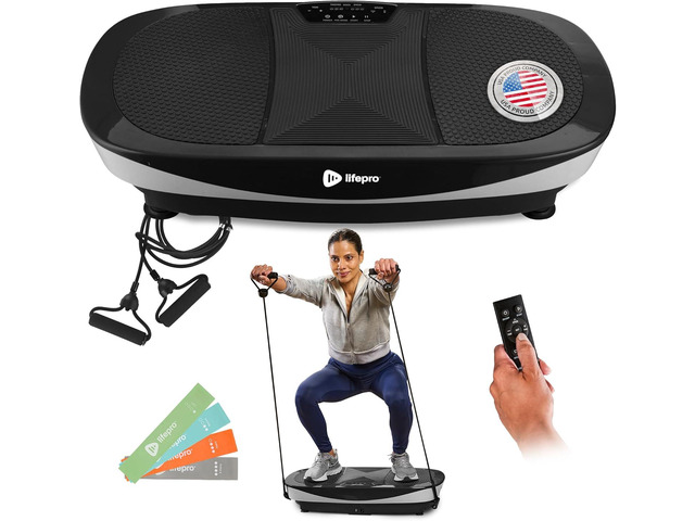 Lifepro Rumblex Max 4D Black Vibration Plate Exercise Machine with Loop Resistance Bands for Home Fitness Shaping Training Recovery Tone & Strength
