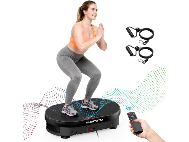Vibration Plate Exercise Machine with Resistance Bands for Weight Loss, 120 Speed Levels, Remote Control, Compact Home Gym Equipment